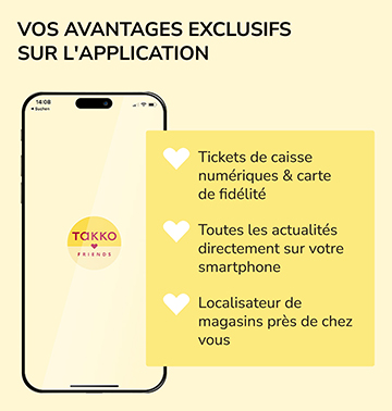 Extra Takko Friends App Vorteile: digitale Kassenbons & Kundenkarte, alle News direkt aufs Smartphone, Filialfinder f&uuml;r Stores in deiner N&auml;he, immer & &uuml;berall online shoppen