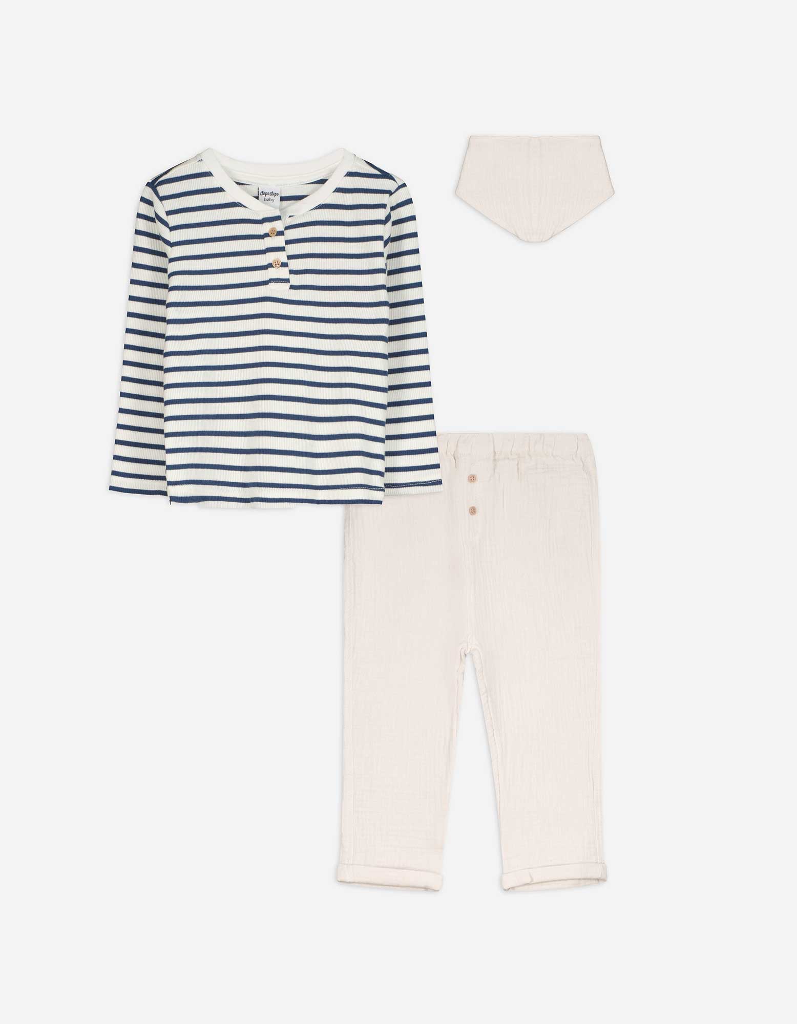 Set aus Langarmshirt und Hose - Musselin - weiß