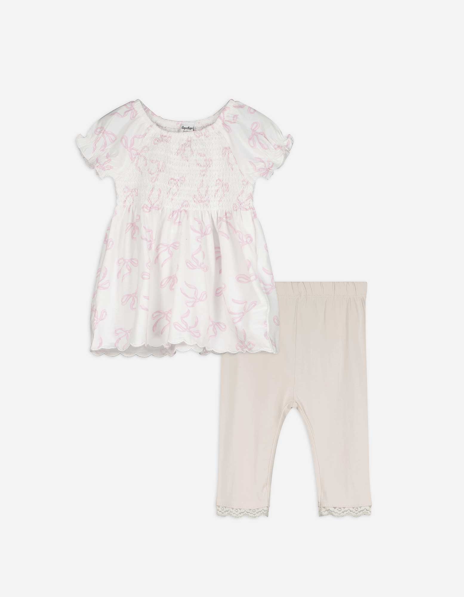 Set aus Kleid und Leggings - Spitzenbesatz - weiß