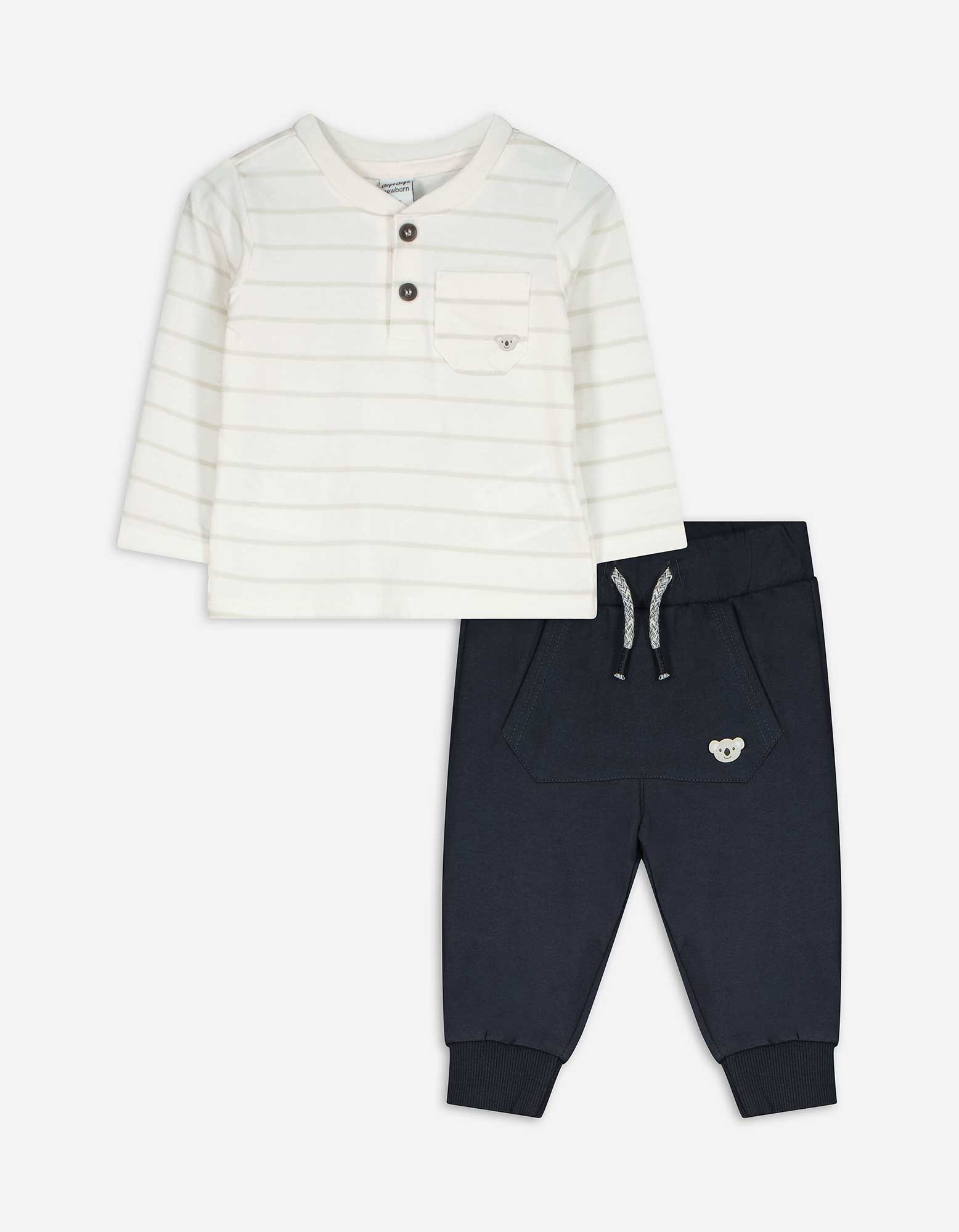 Set aus Langarmshirt und Hose - Streifen - weiß