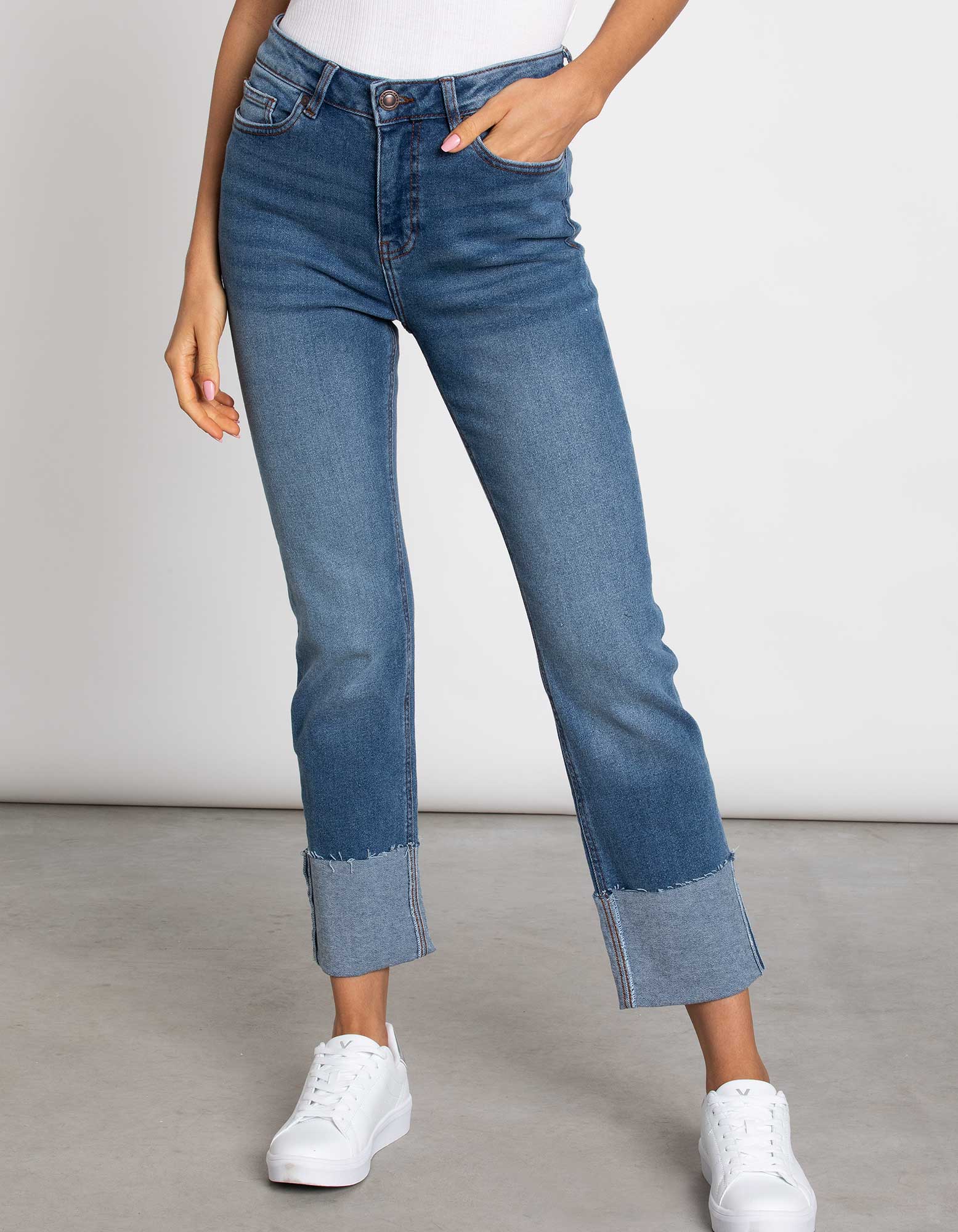 Luisa Cerano rechte jeans met omslag | BeOne