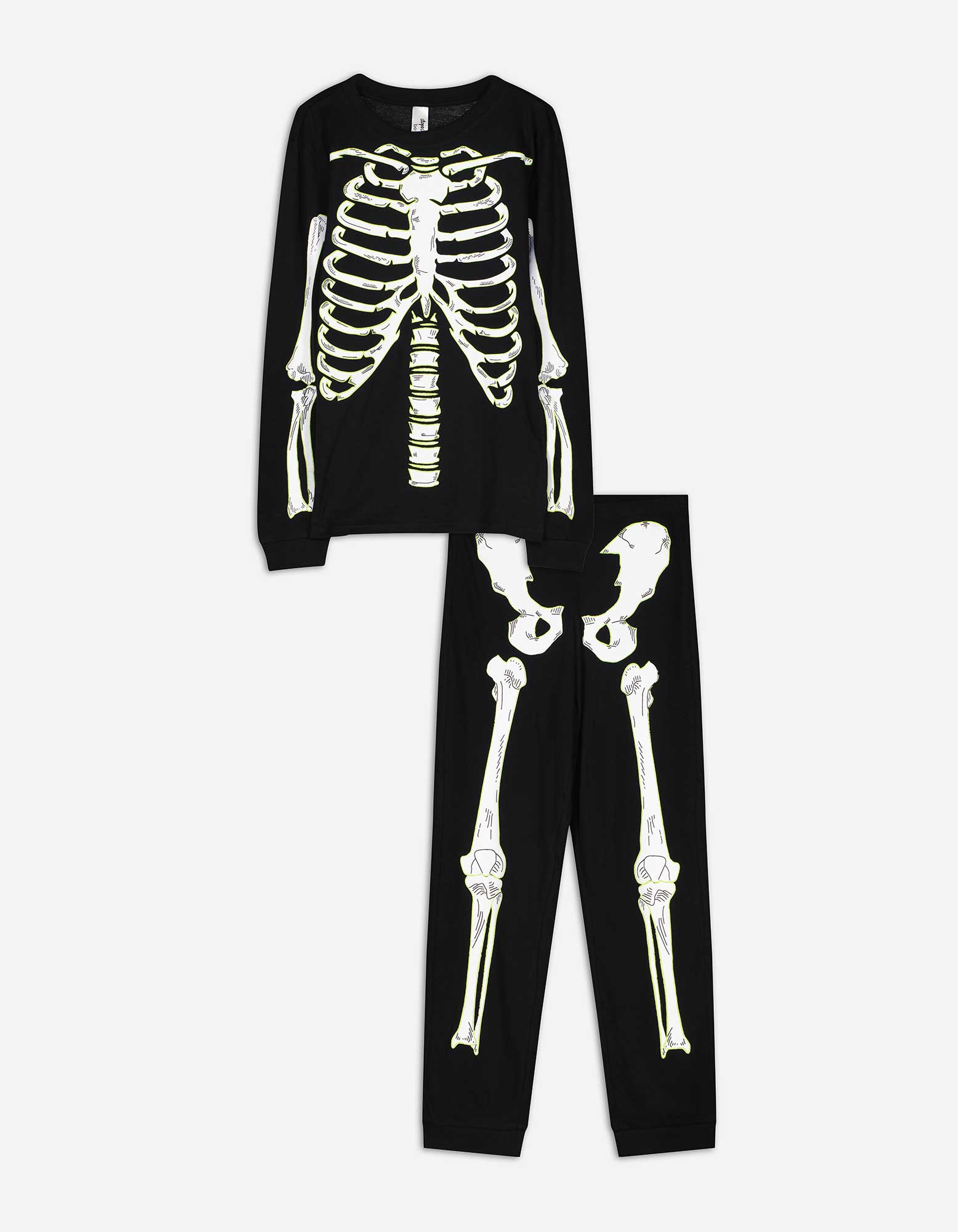 Pyjama Set aus Langarmshirt und Hose  - Leuchtet im Dunklen - schwarz
