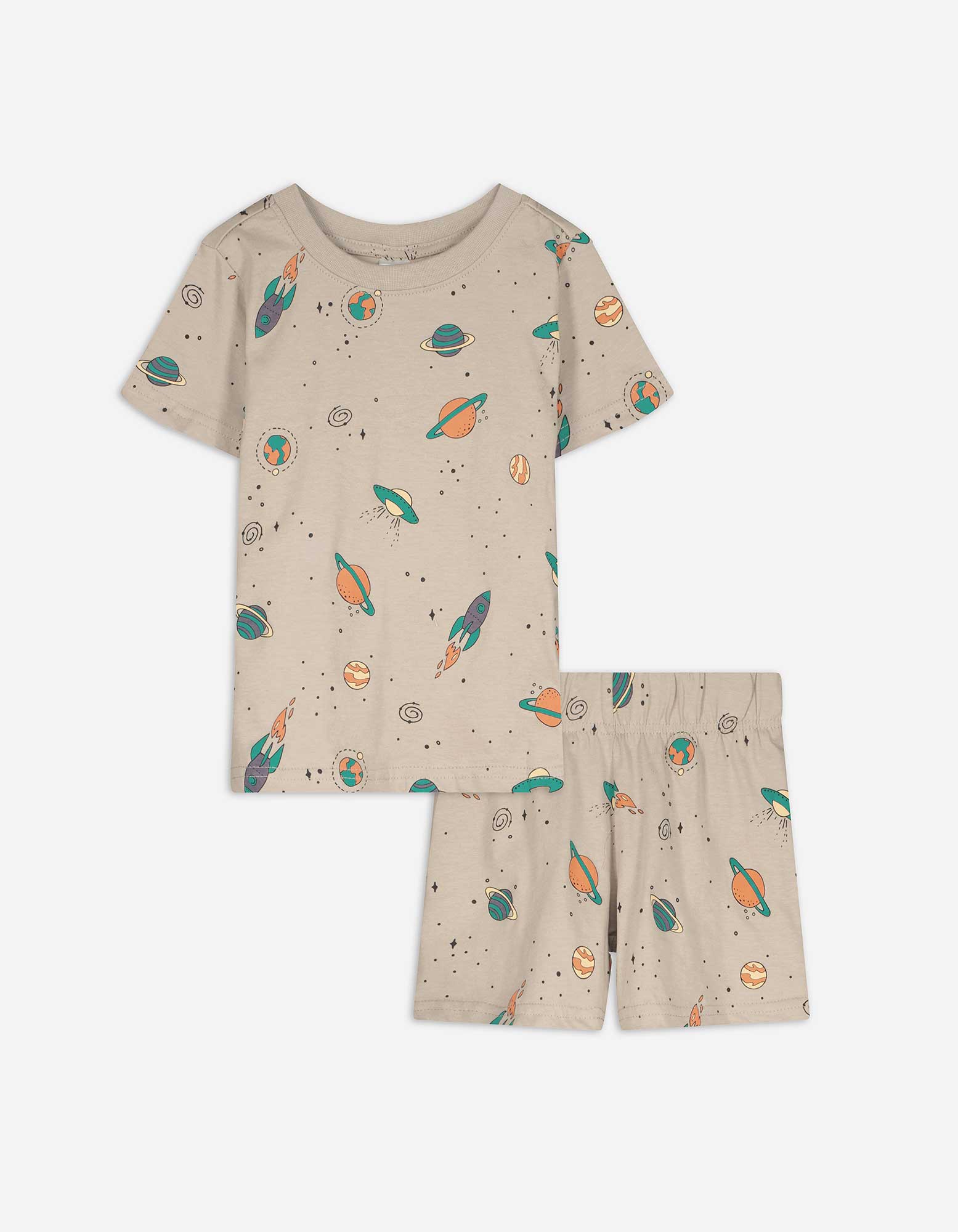 Pyjama Set aus Shirt und Shorts - Allover-Muster - beige