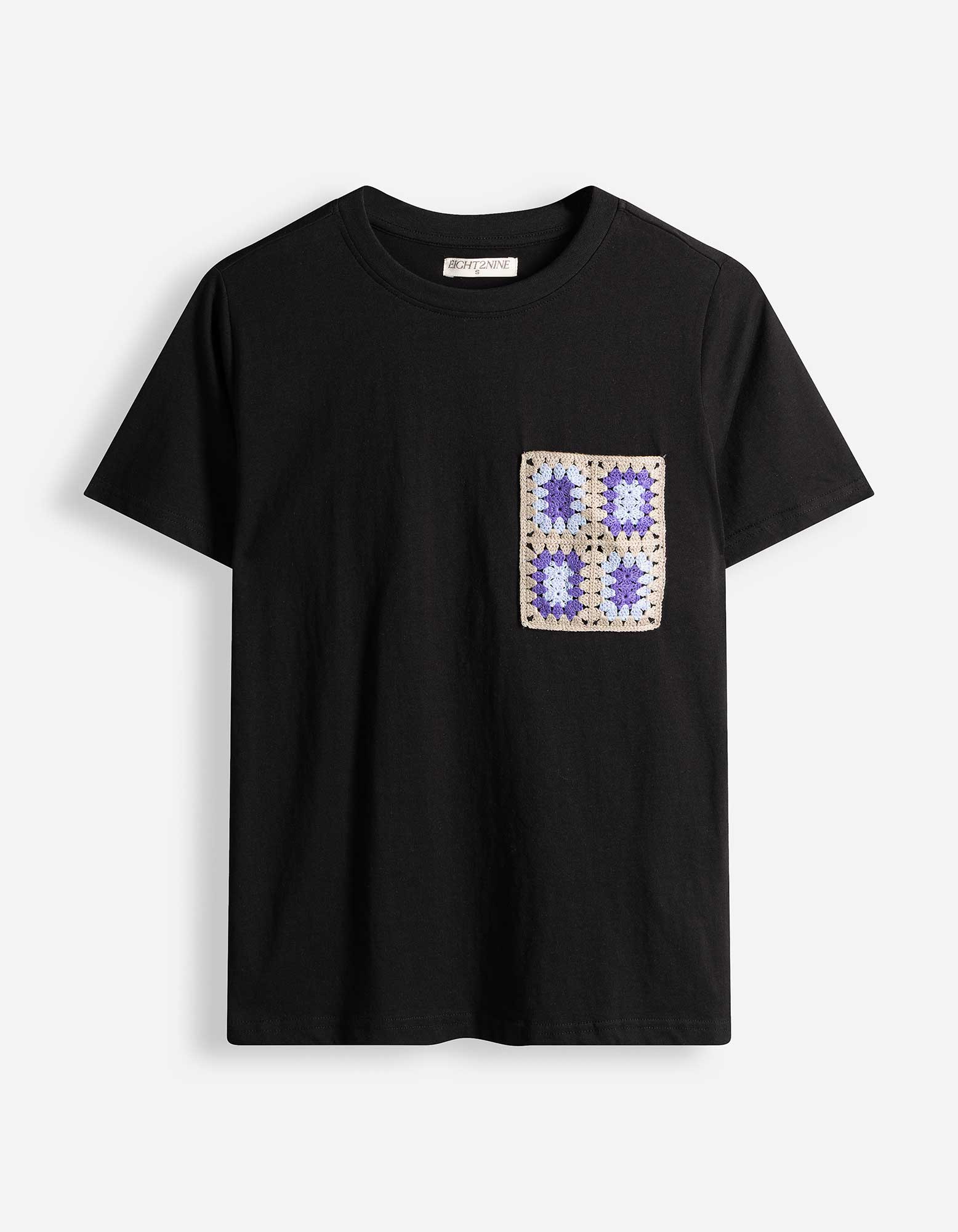 T-shirt - Gehaakte kant - Zwart