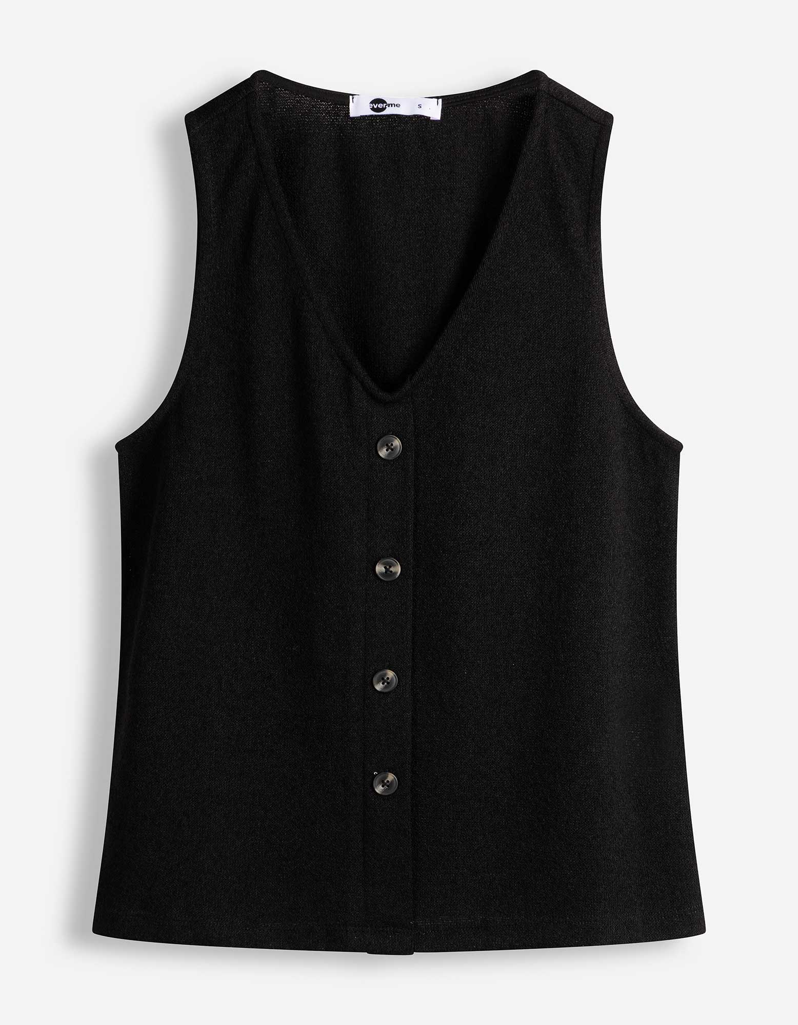 Gebreide top - Knoopsluiting - Zwart