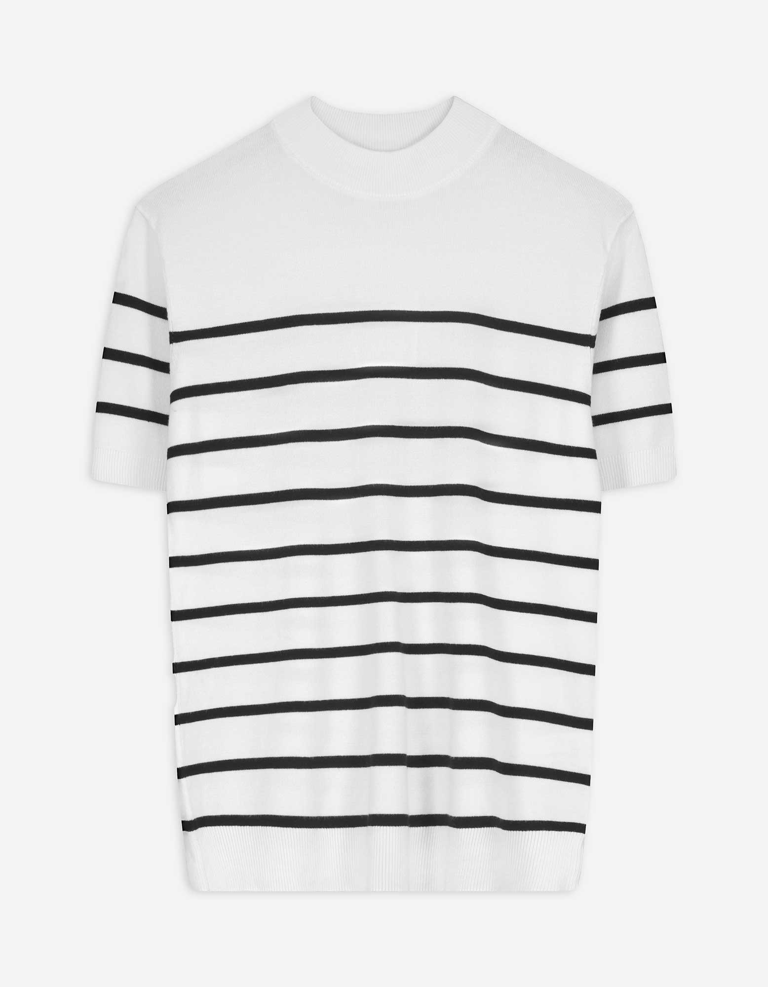 Strickshirt - Stehkragen - weiß