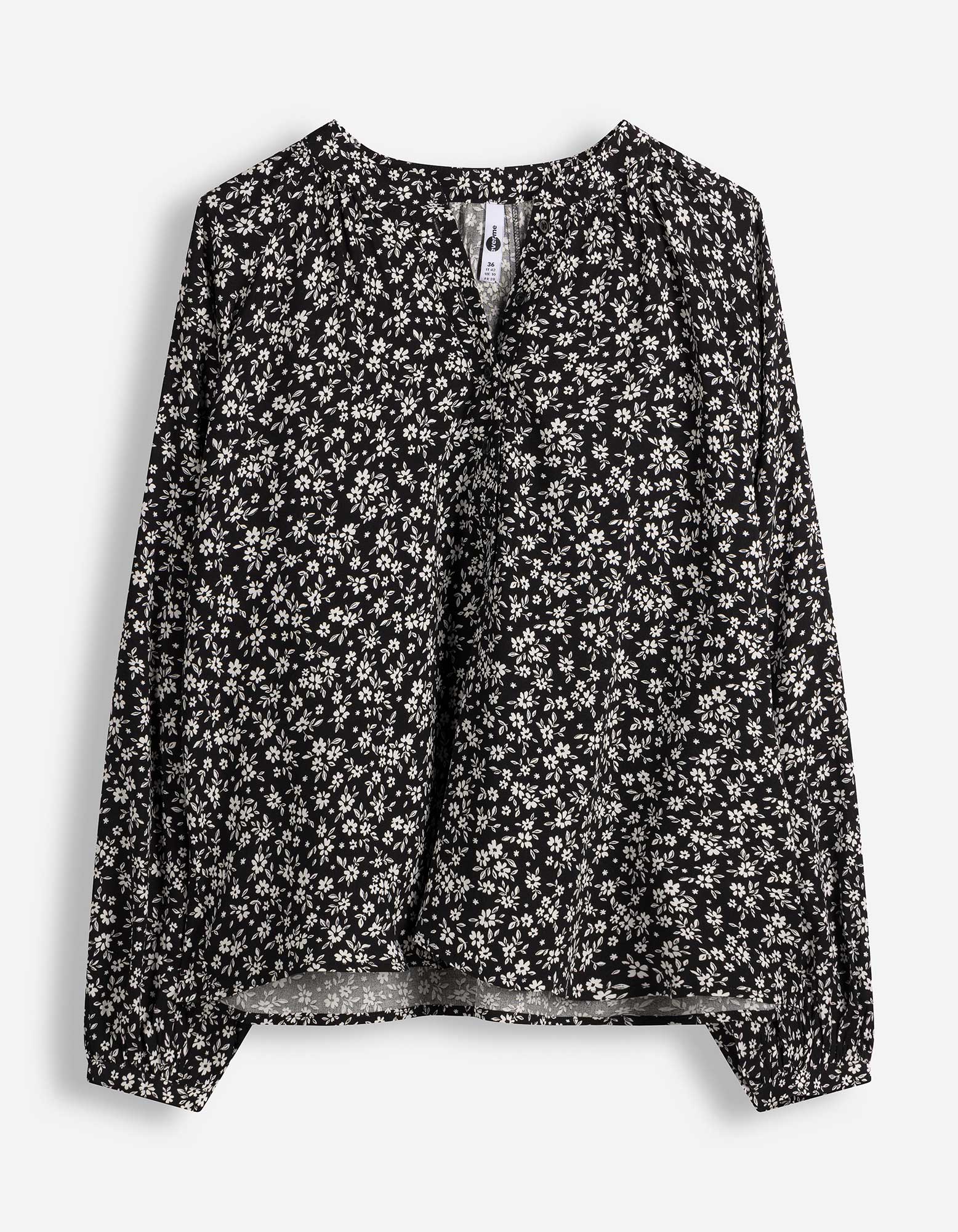 Blouse - Bloemenmotief - Zwart