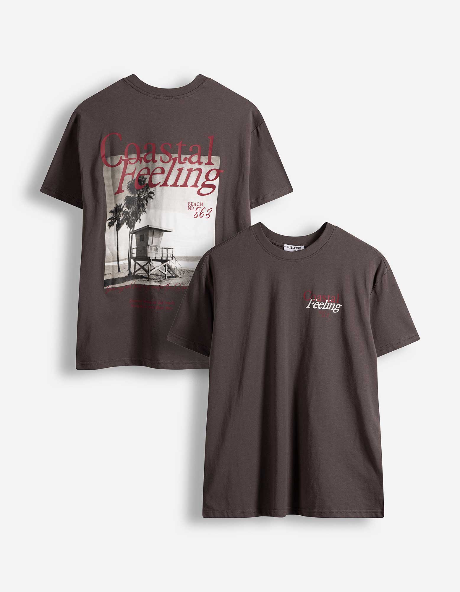 T-shirt - Print op rug - Donkergrijs