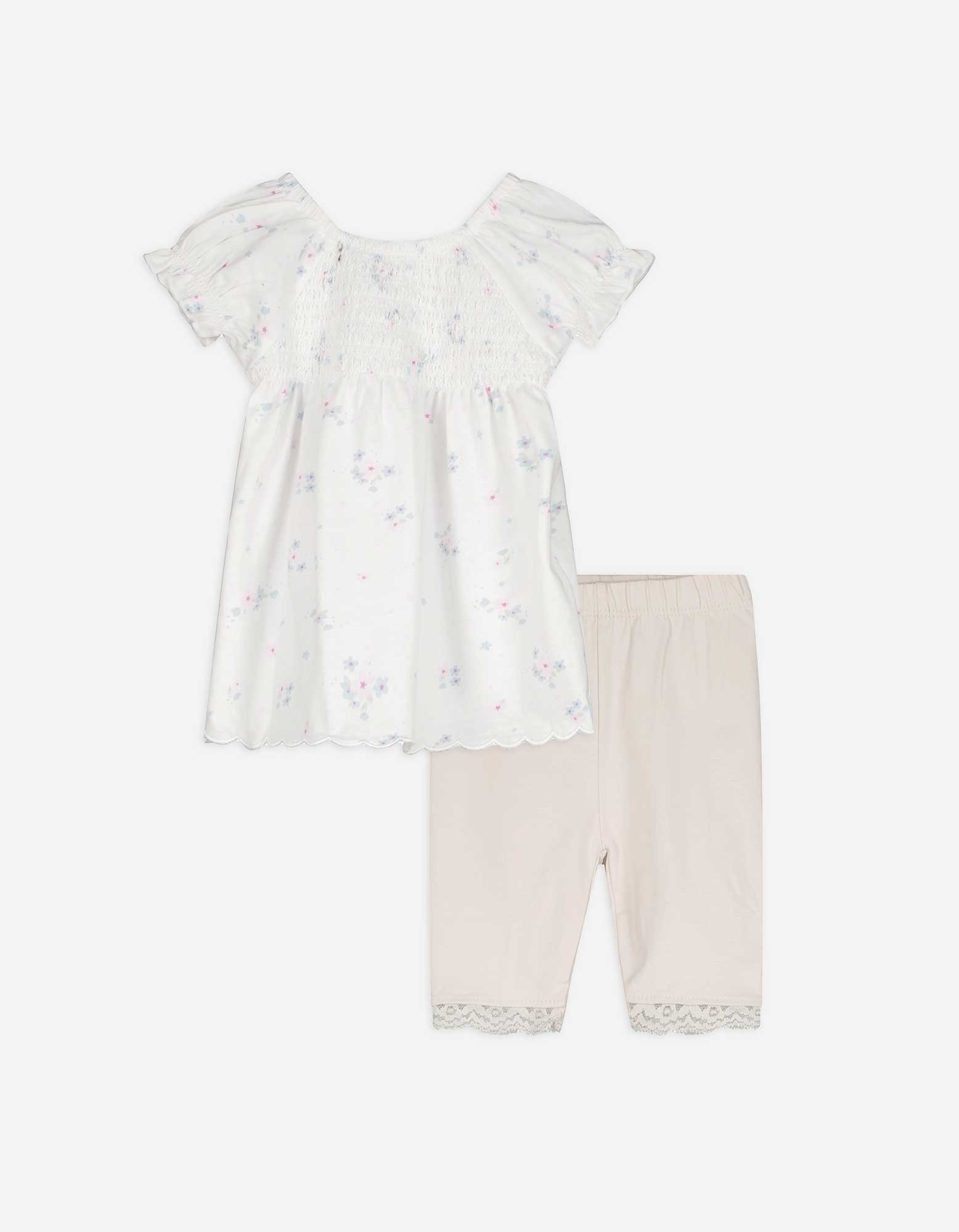 Set aus Kleid und Leggings - Allover-Print - weiß