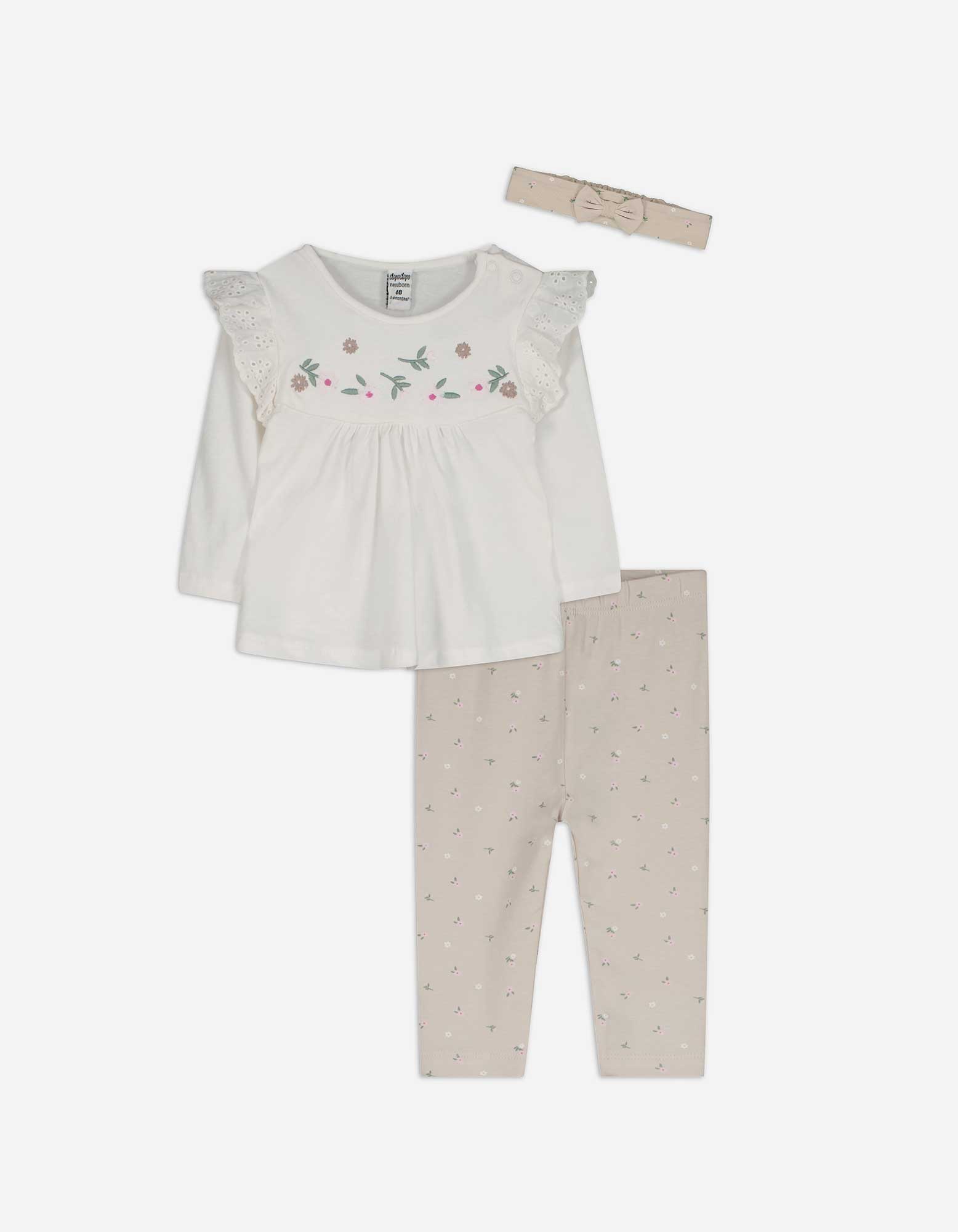 Set aus Langarmshirt und Leggings - Allover-Print - weiß