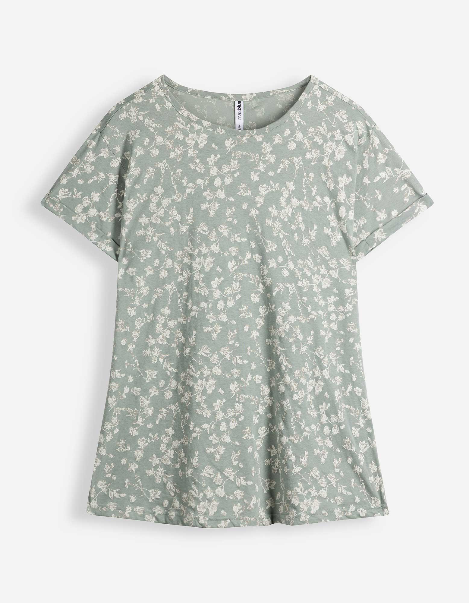 T-shirt - Motief all-over - Petrolblauw