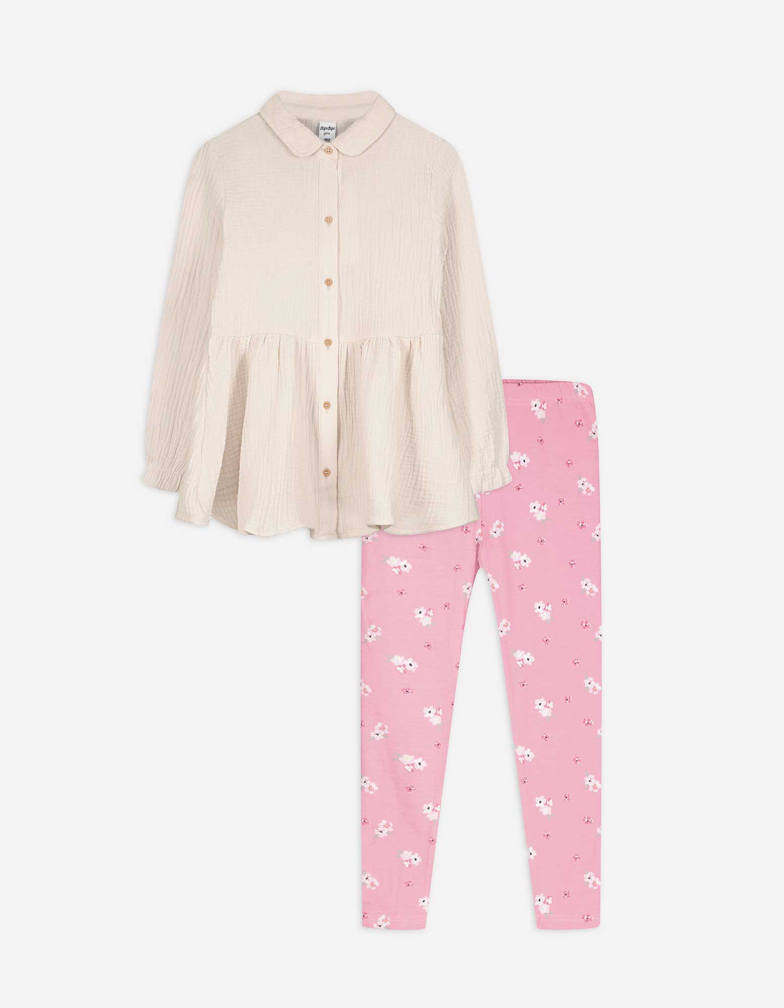 Set aus Kleid und Leggings - Musselin - beige