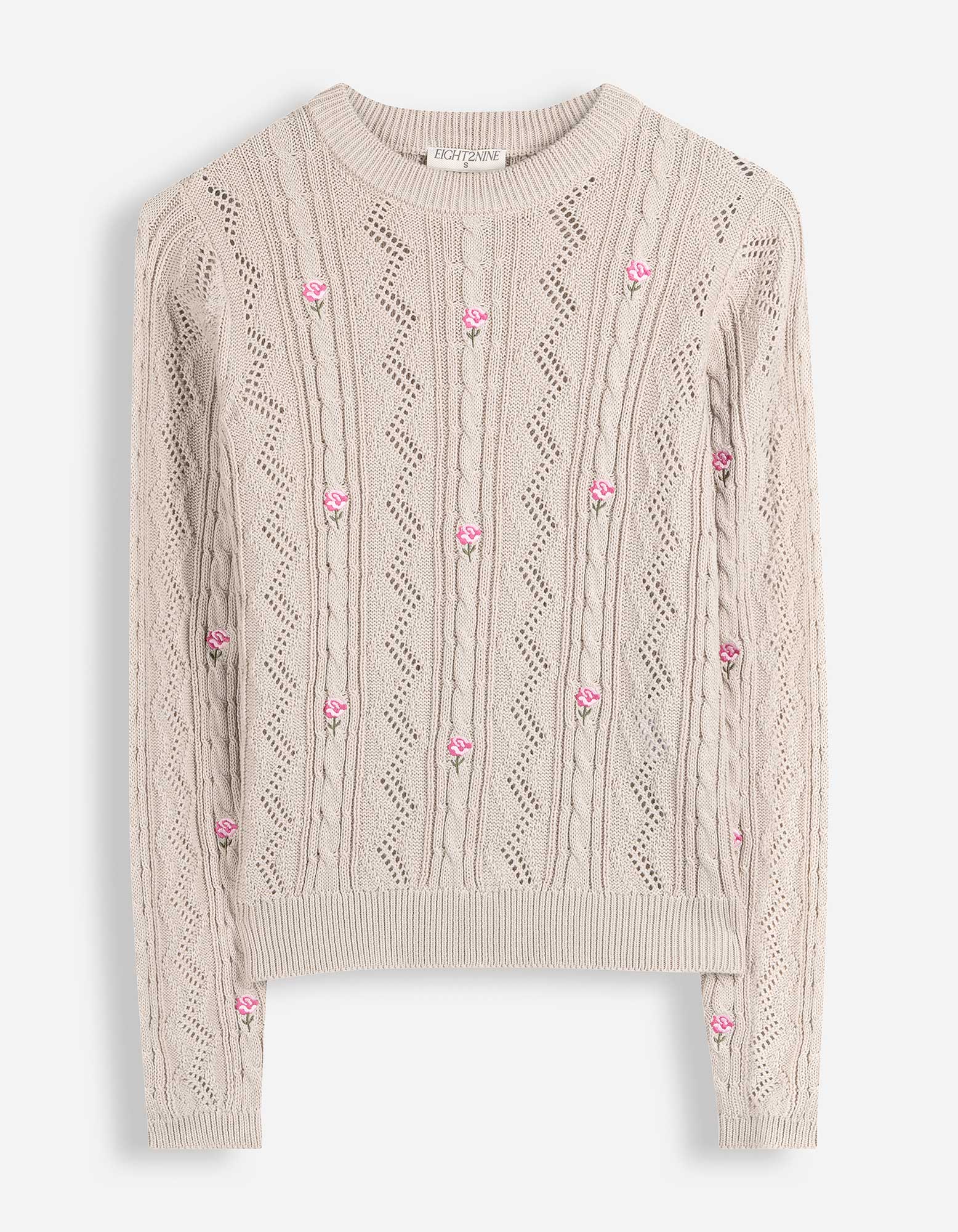 Trui - Bloemen - Beige