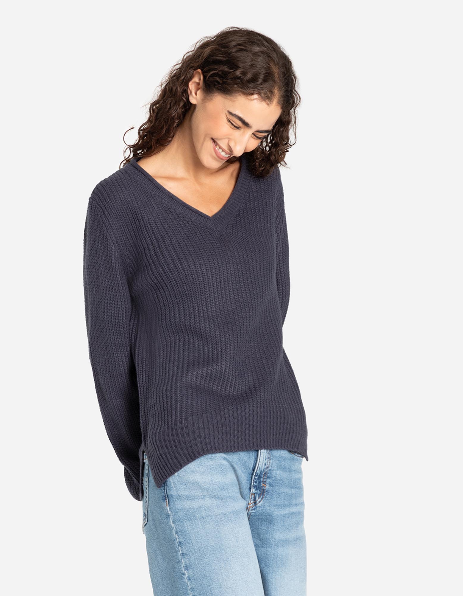 Trui V hals donkerblauw Takko Fashion