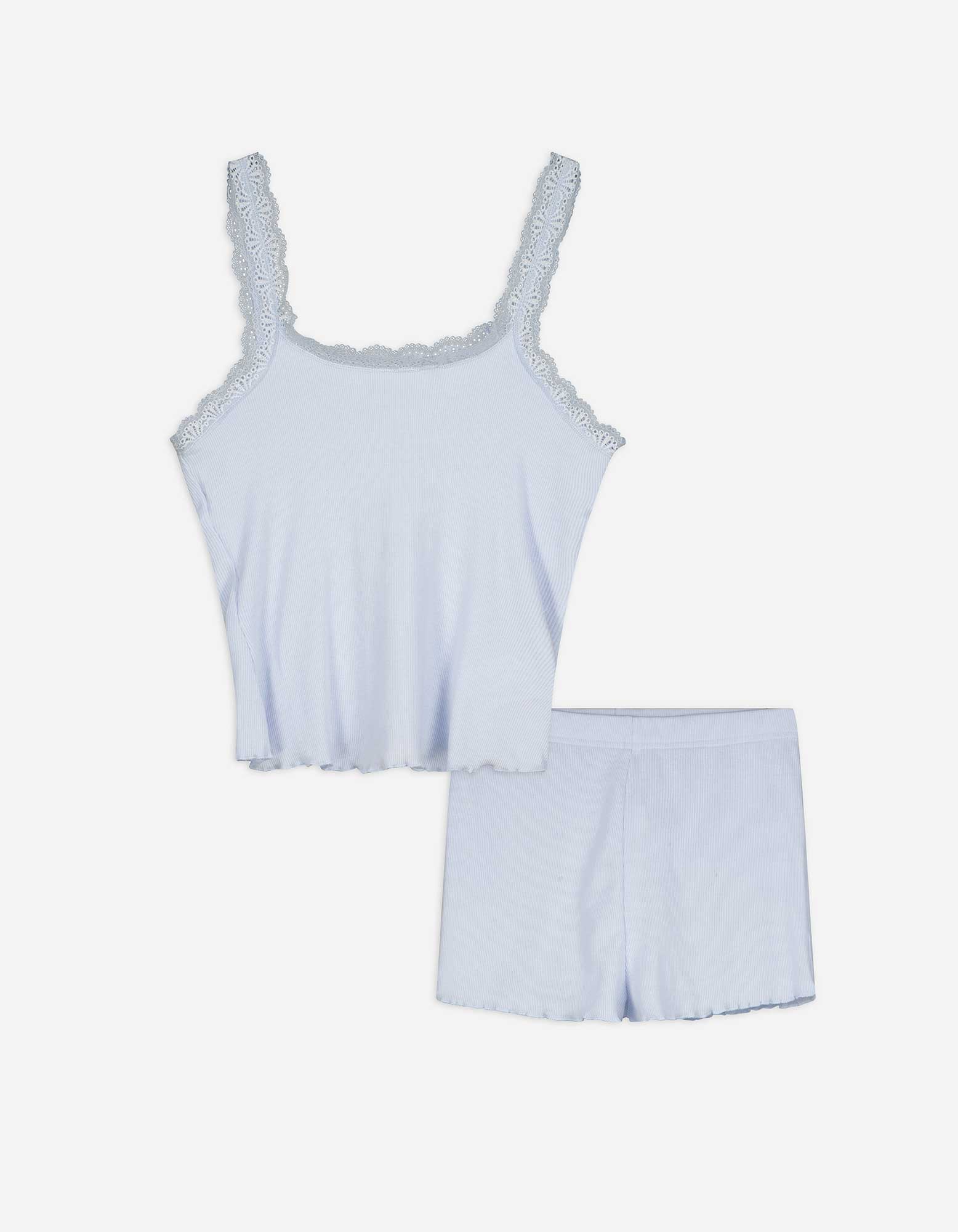 Pyjama Set aus Shirt und Hose - einfarbig - hellblau