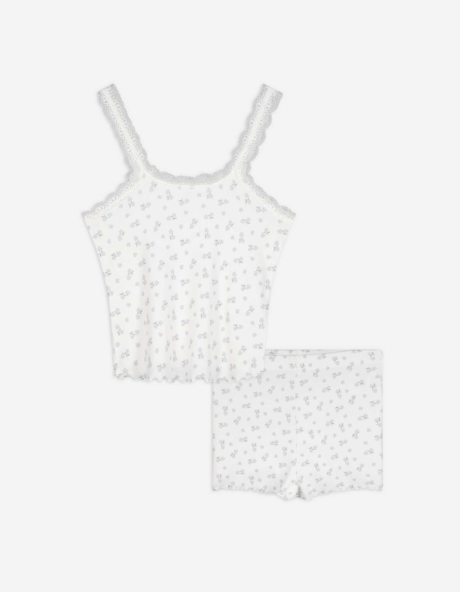 Pyjama Set aus Shirt und Hose - Allover-Print - weiß