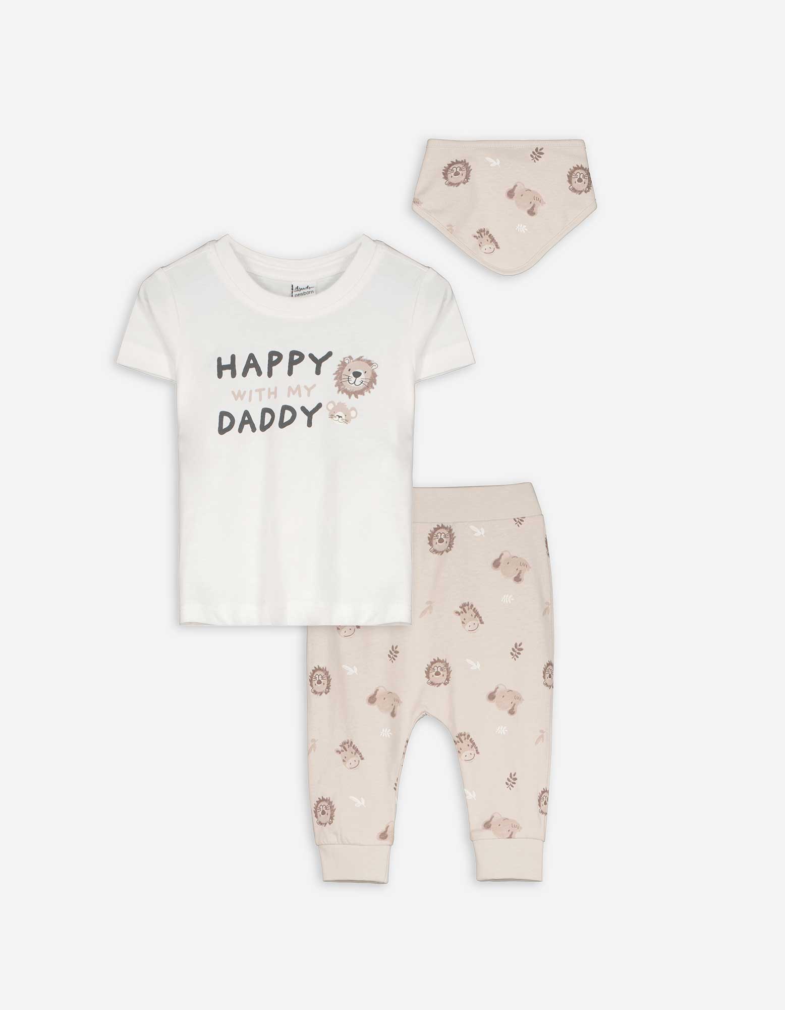 Set aus T-Shirt, Hose und Lätzchen - Allover-Print - weiß