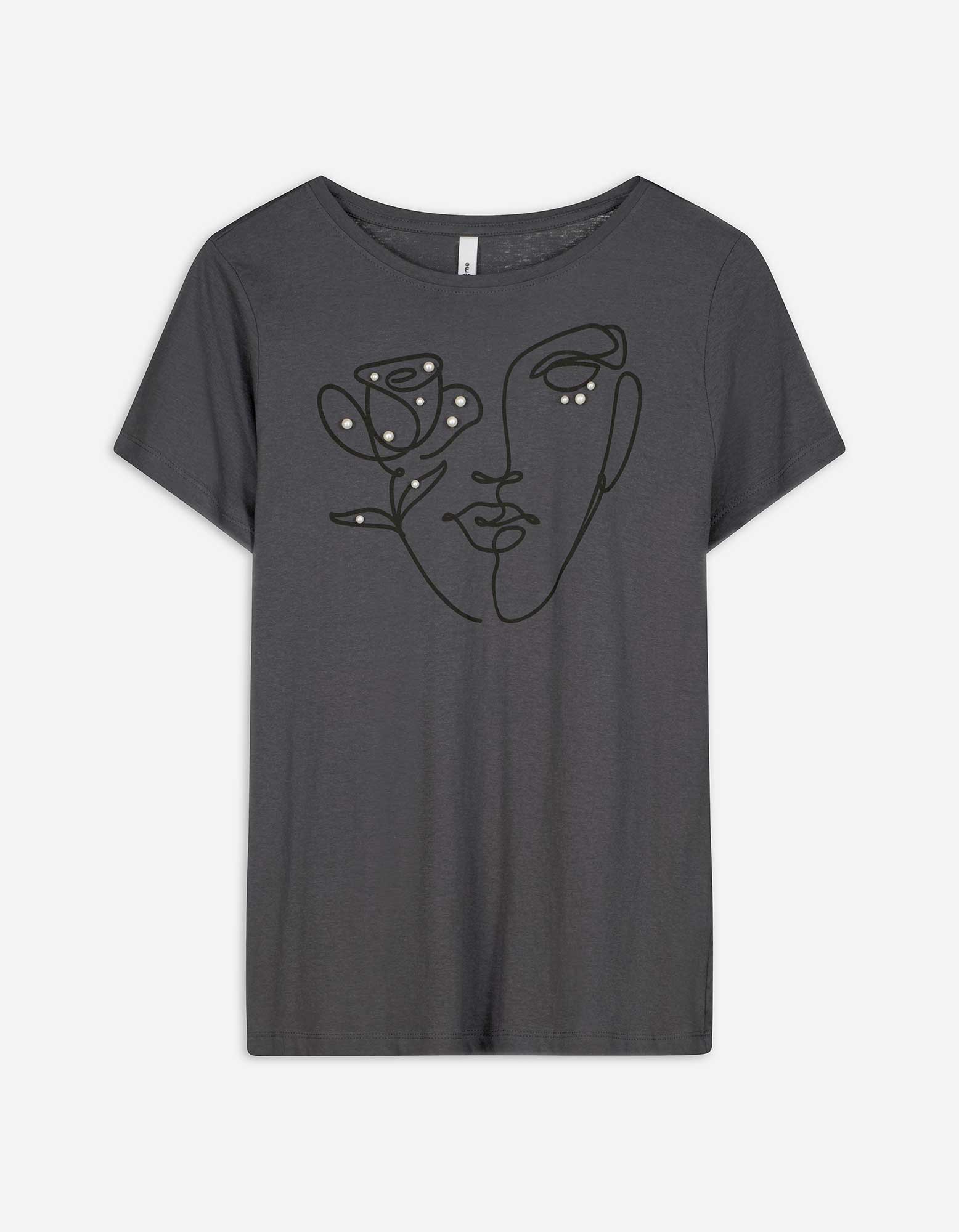 T-Shirt - Zierperlen - dunkelgrau