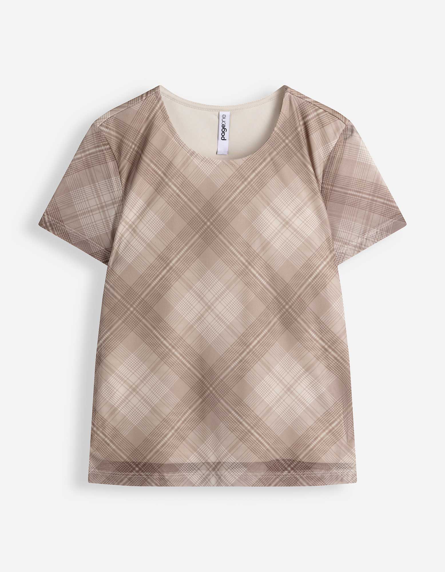 T-shirt - Ruitmotief - bruin