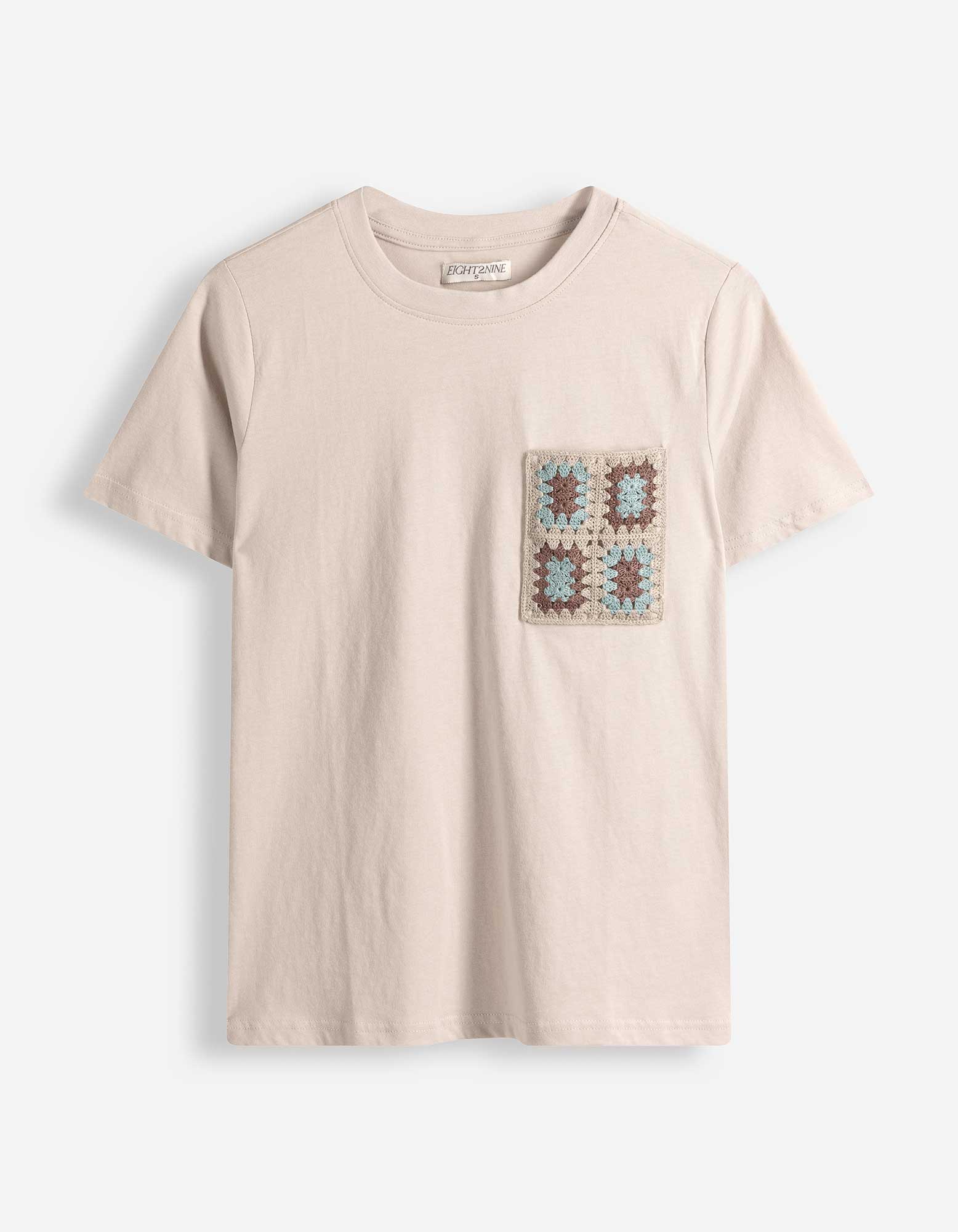 T-shirt - Gehaakte kant - Beige
