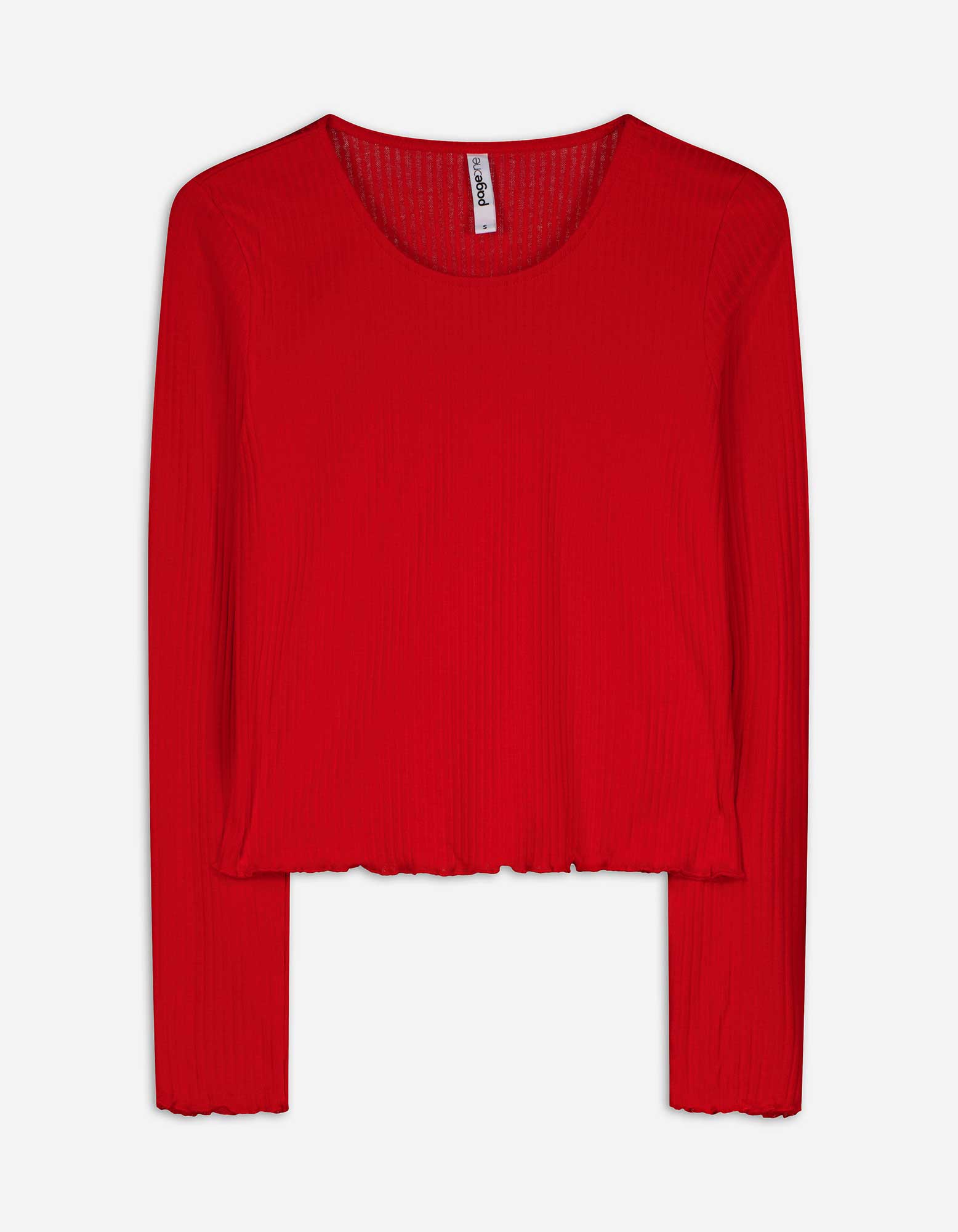 Cropped Langarmshirt - Rippenstruktur - rot