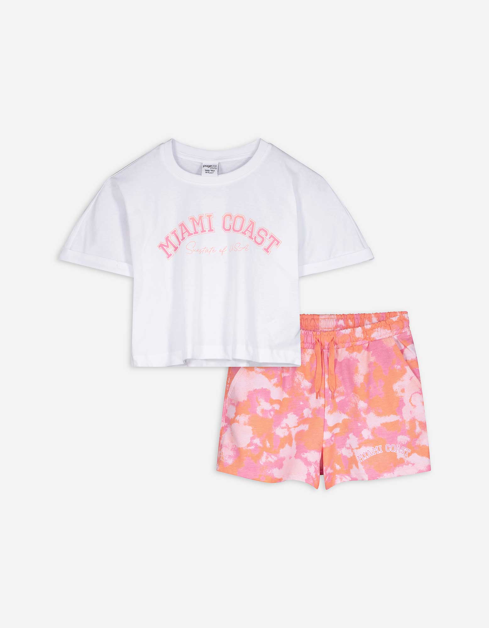  Set aus T-Shirt und Shorts - Allover-Muster - weiß