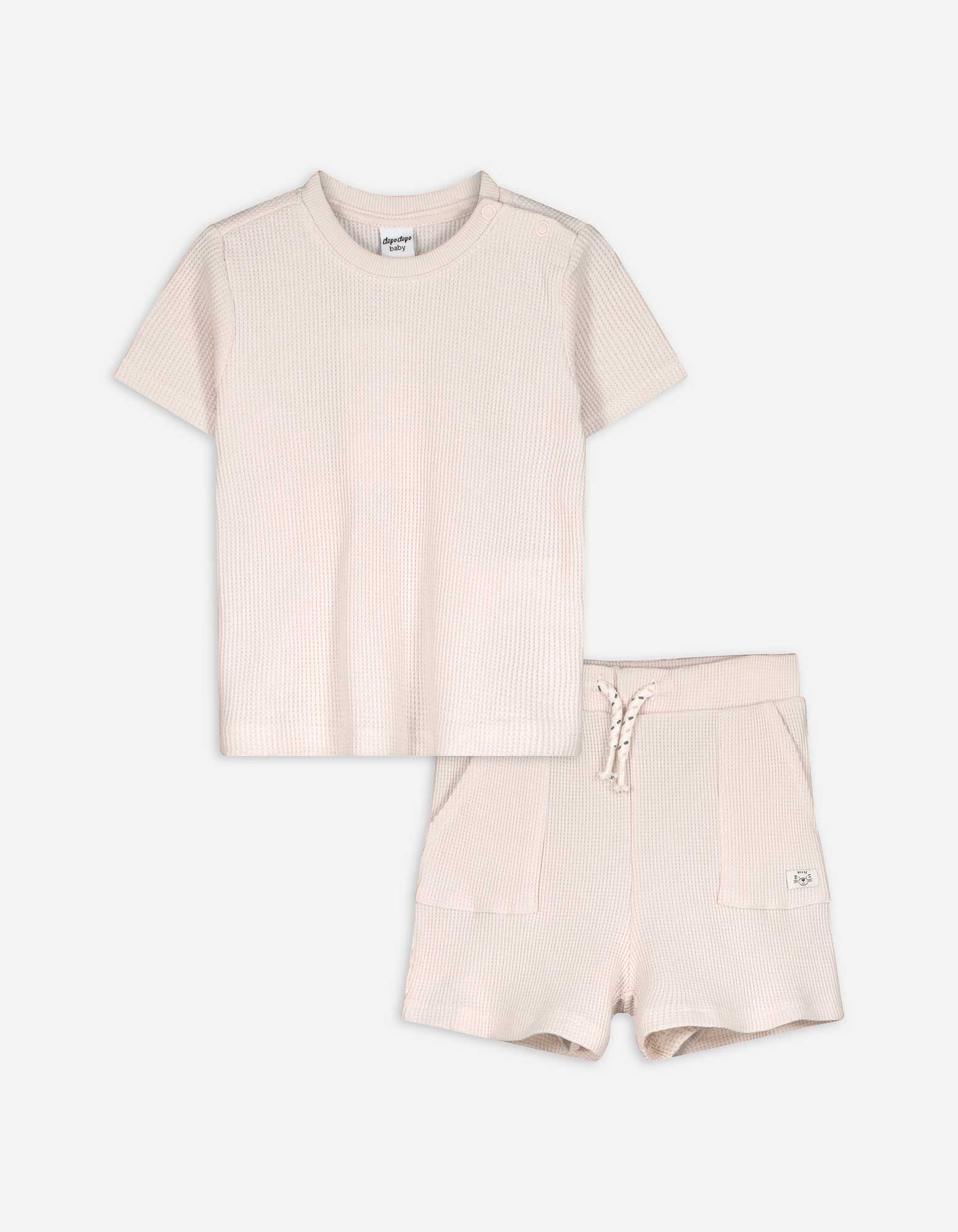 Set aus T-Shirt und Hose - Waffelstruktur - weiß