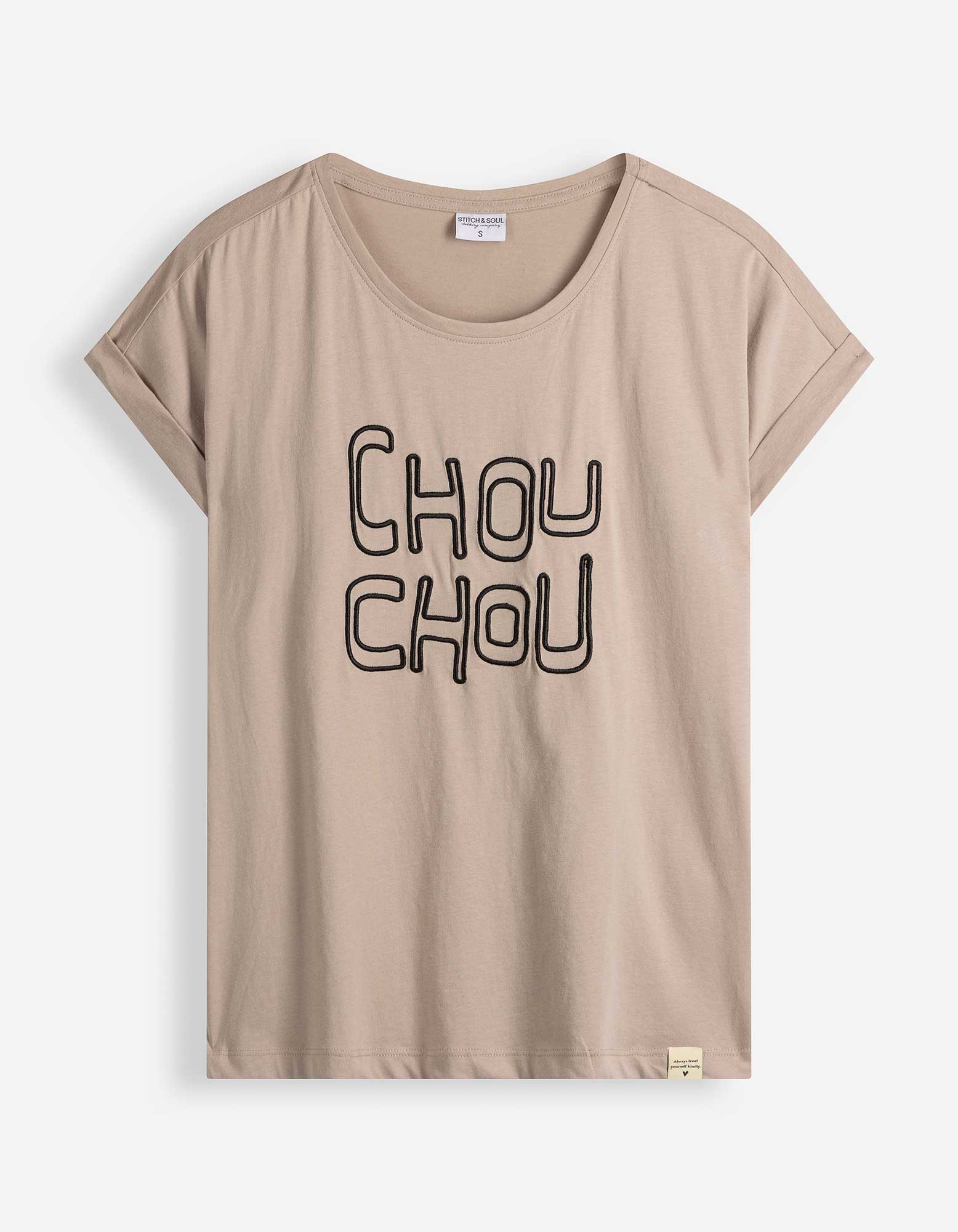 T-shirt - Borduursel - Beige